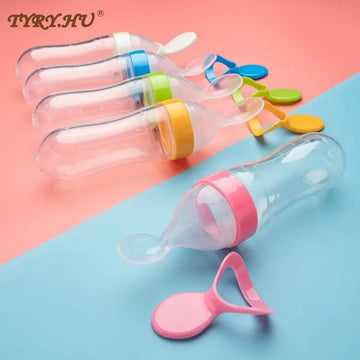 Newborn Baby Silicone Rice Cereal Bottle Feeding Bottle Toddler Silicone Squeeze Feeding Spoon Milk Bottle Baby Training Feeder