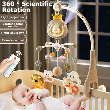 Baby Crib Mobile with Projector and Night Light, Remote Control Musical Rotating Toy with Soothing Lullabies for Newborns