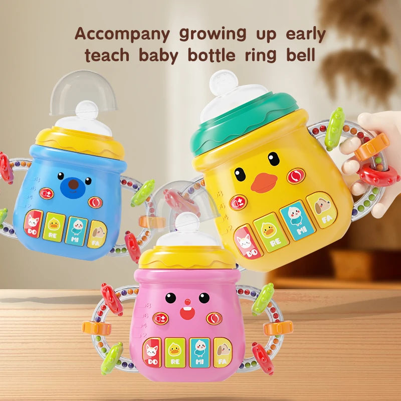 Baby Musical Feeding Bottle Pacifier 0-12M Newborn Soft Teether Rattles Educational Toy Mobile Soothing Vocal Music Rattles Toys