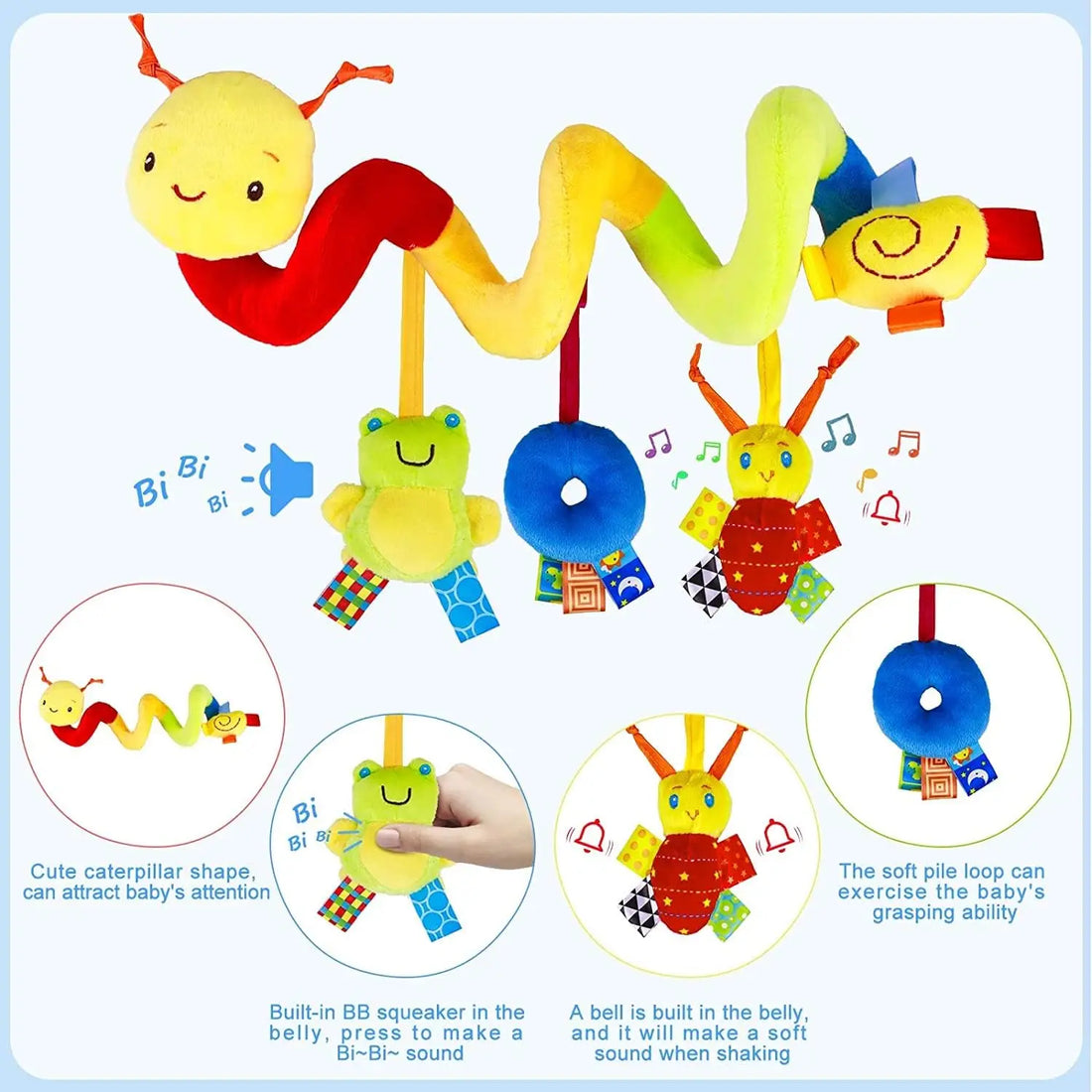 Car Seat Toys Infant Baby Spiral Activity Hanging Rattle Toys Plush Hanging Stroller Sensory Toys For Newborn Gift