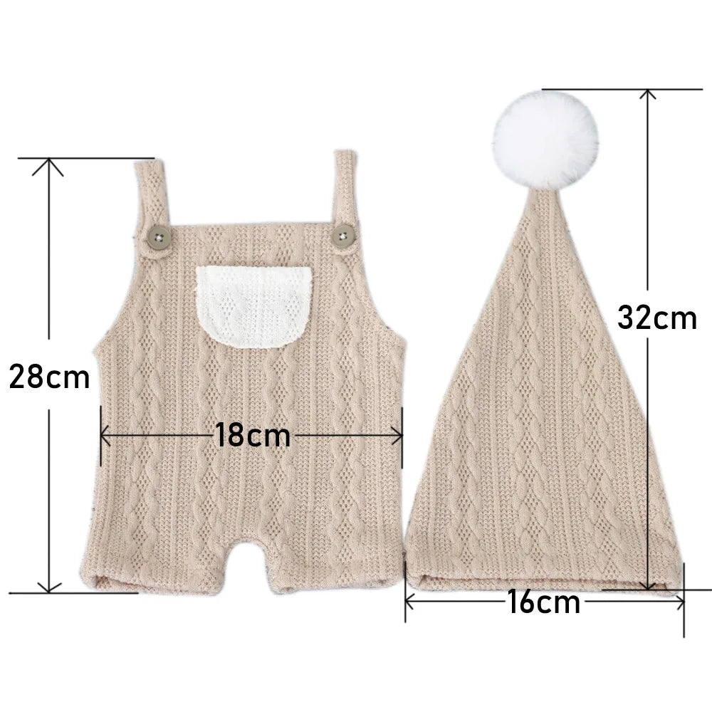 Newborn Baby Photography Clothes Outfits Knitted Infant Boy Girl Photo Shoot Clothing Sets Suspender Pants Hat With Fur Pompom
