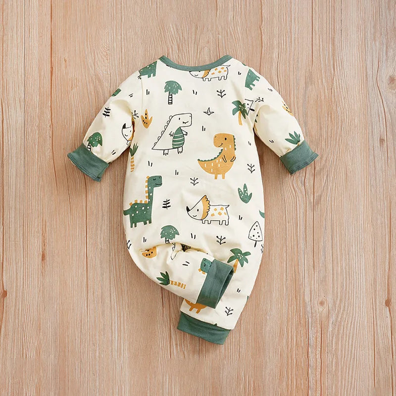 Newborn Clothes Cute Cartoon Dinosaur Cotton Comfortable And Soft 0-18 Boys And Girls Spring And AutumnLong SleevedBaby Jumpsuit