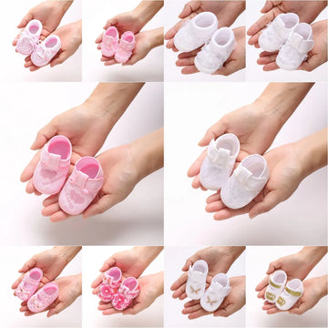 Newborn Baby's First Baptist Shoe: Newborn Boys and Girls' White Baptist Shoes Soft Sole Walking Shoes Multiple Styles-9CM/10CM
