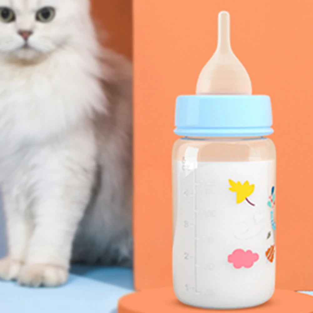 Cute Kitten Feeding Bottle 60ml/125ml Pet Nursing Milk Bottle PP Mini Nipple Feeding Bottle for Newborn Kittens Puppies