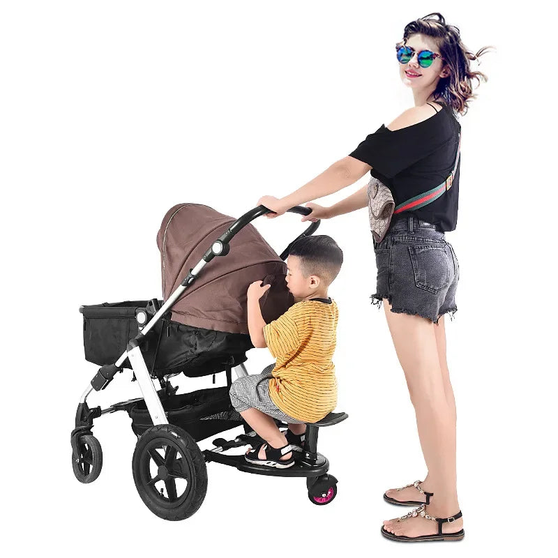 Baby Stroller with Ride-on Board Stroller Pedal Adapter Stroller Attachment with Removable Seat and Standing Platform
